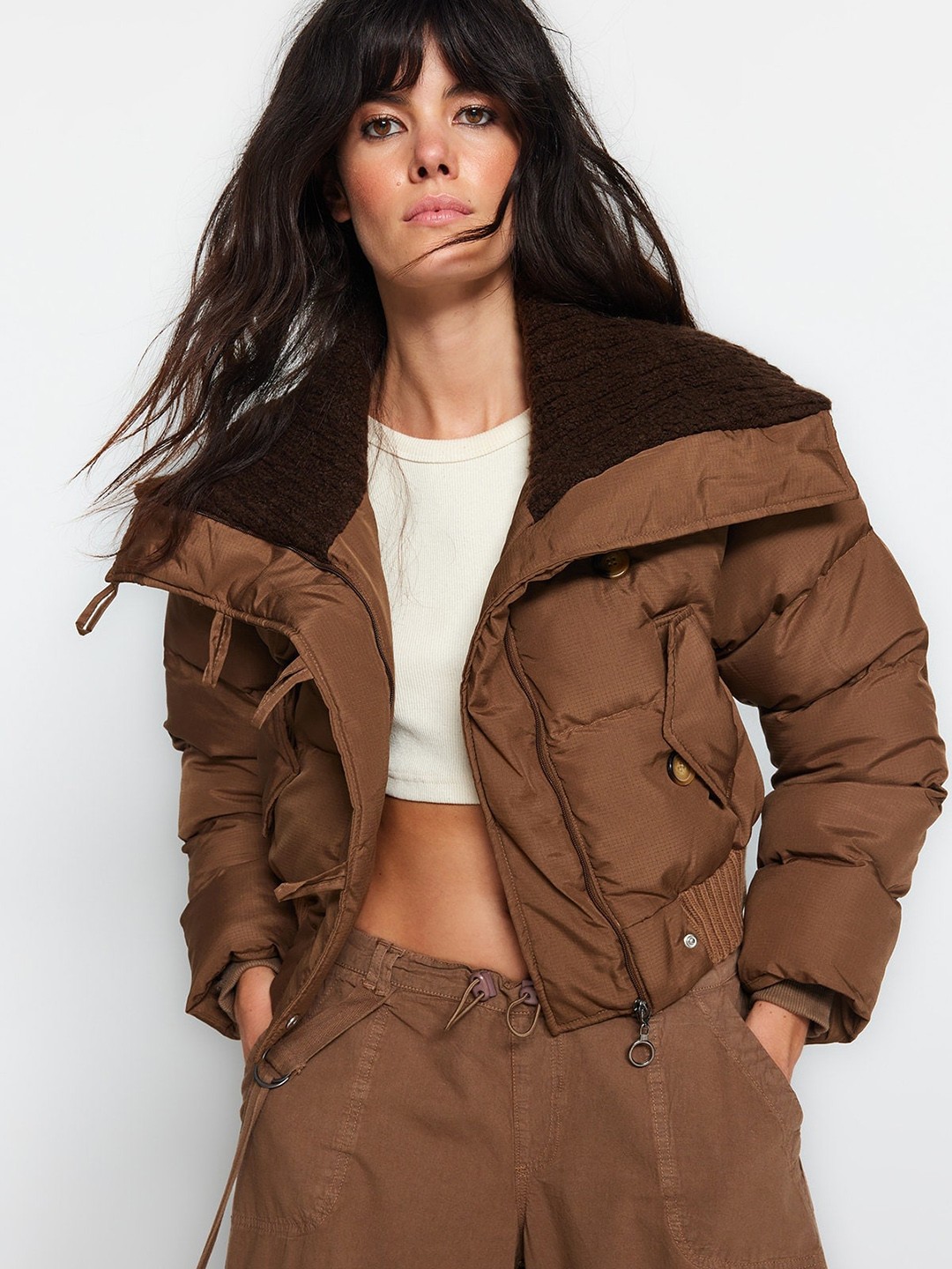 

Trendyol Spread Collar Long Sleeves Padded Jacket, Brown