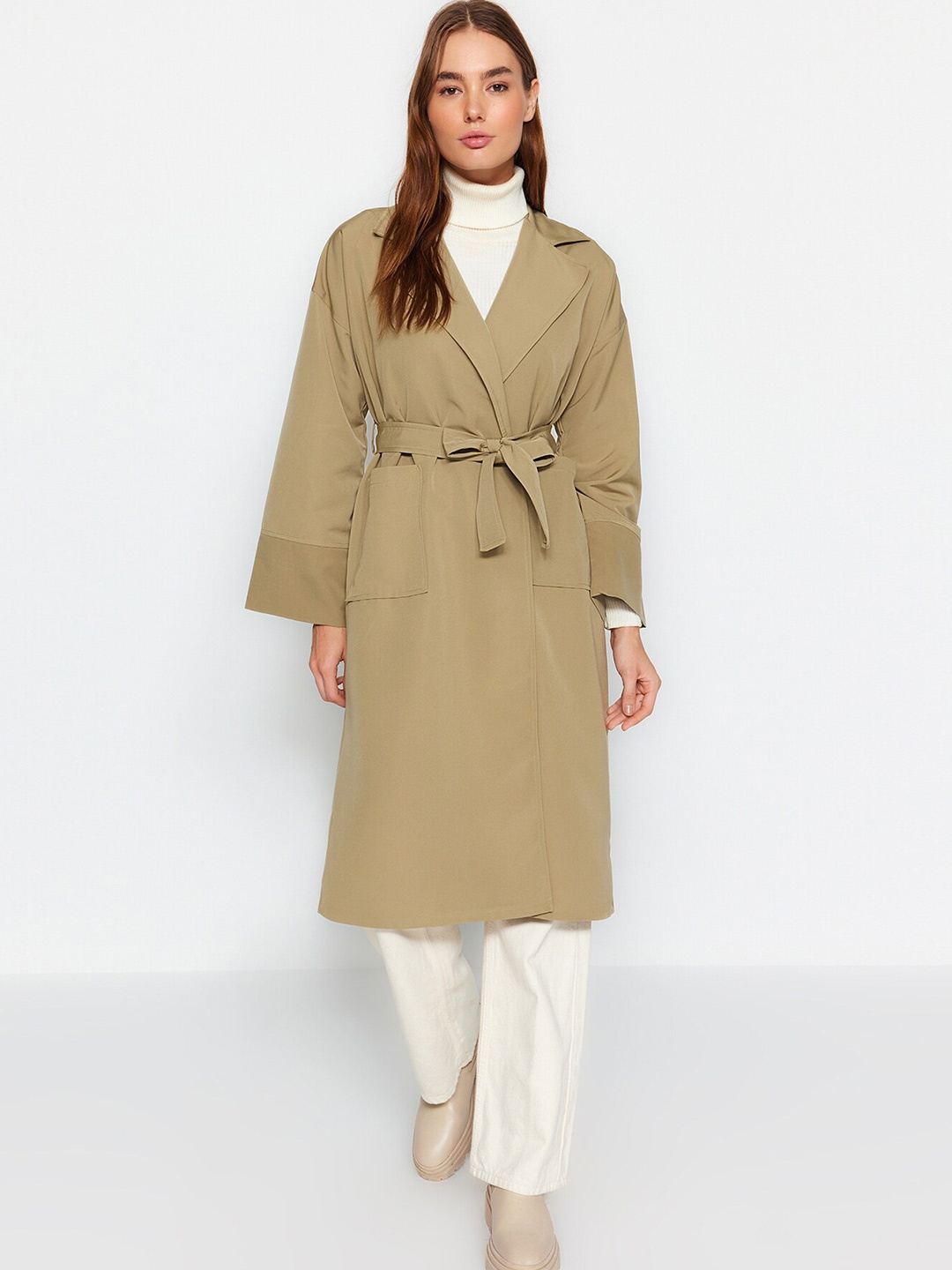 

Trendyol Single Breasted Notched Lapel Trench Coat, Khaki