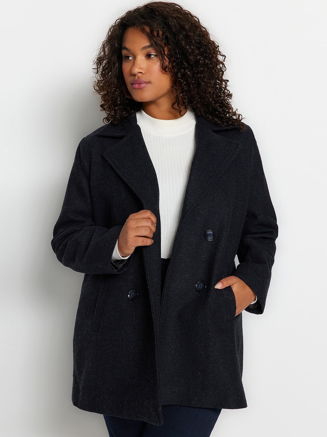 

Trendyol Hip Length Double-Breasted Overcoat, Black