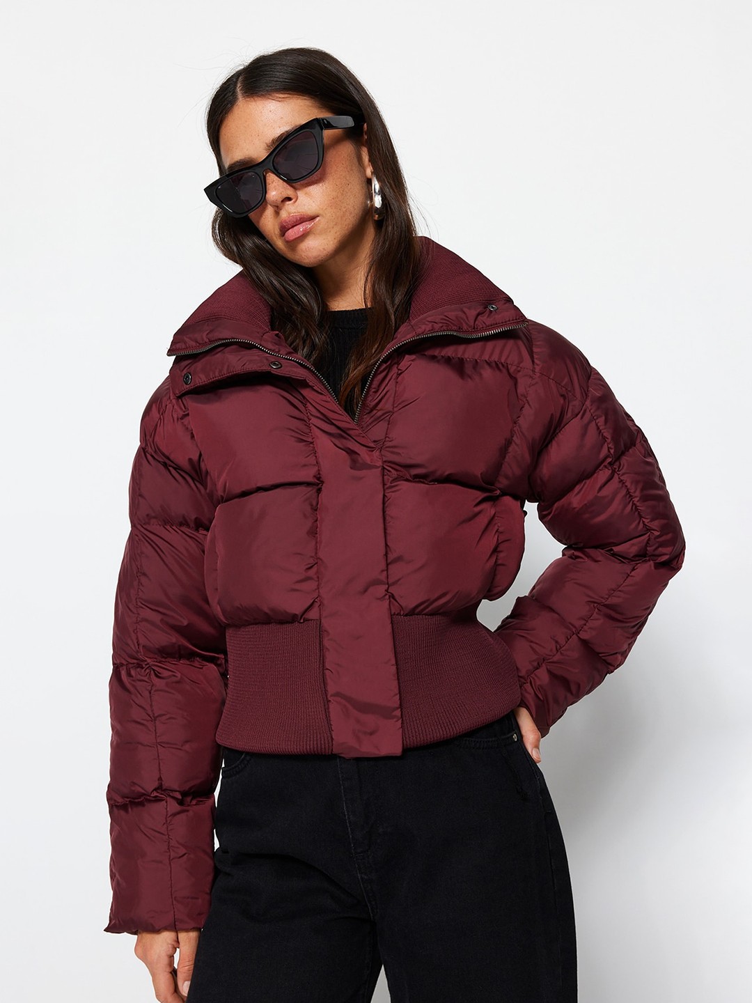 

Trendyol Mock Collar Puffer Jacket, Burgundy