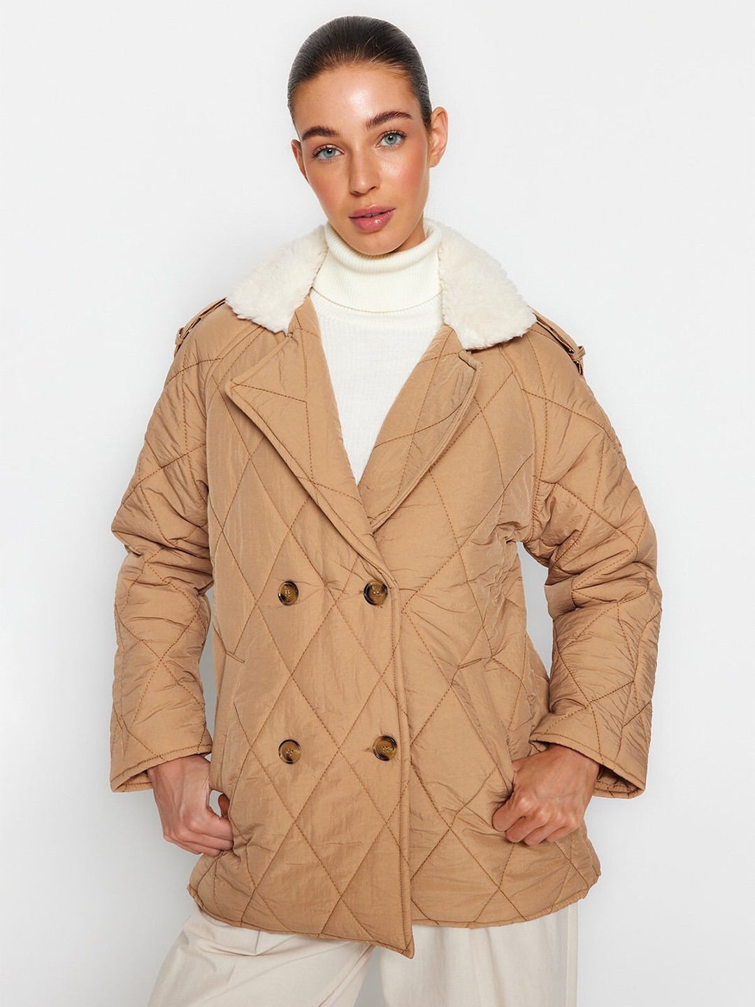 

Trendyol Lapel Collar Padded Jacket, Beige