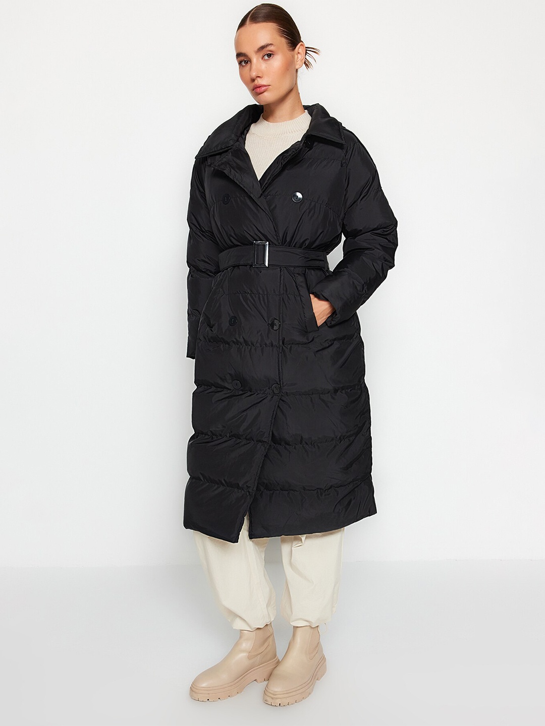 

Trendyol Notched Lapel Longline Coats, Black