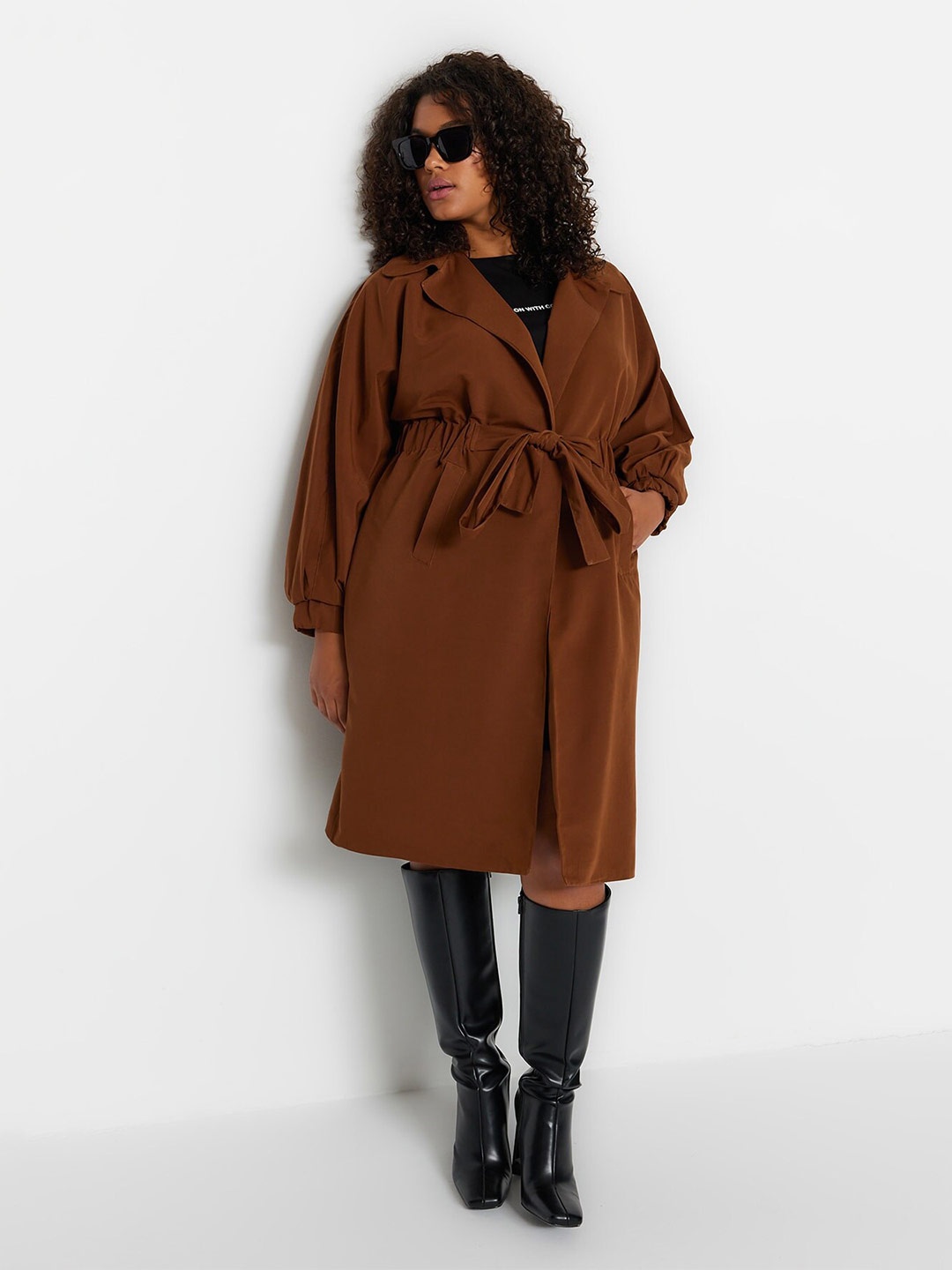 

Trendyol Single-Breasted Notched Lapel Collar Overcoat, Brown