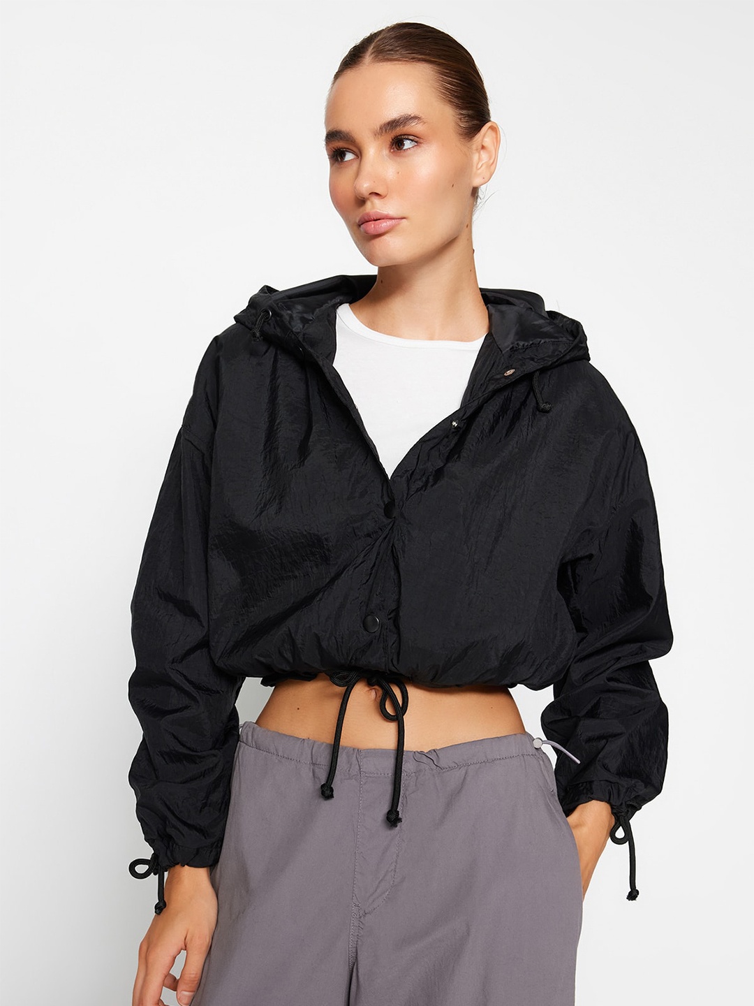 

Trendyol Hooded Crop Bomber Jacket, Black