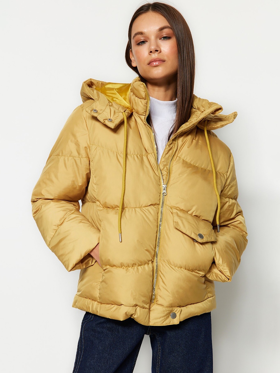 

Trendyol Hooded Quilted Jacket, Gold