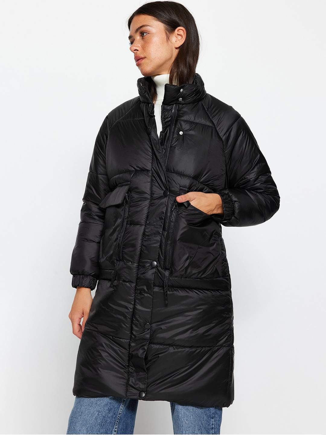 

Trendyol Mock Collar Longline Padded Jacket, Black