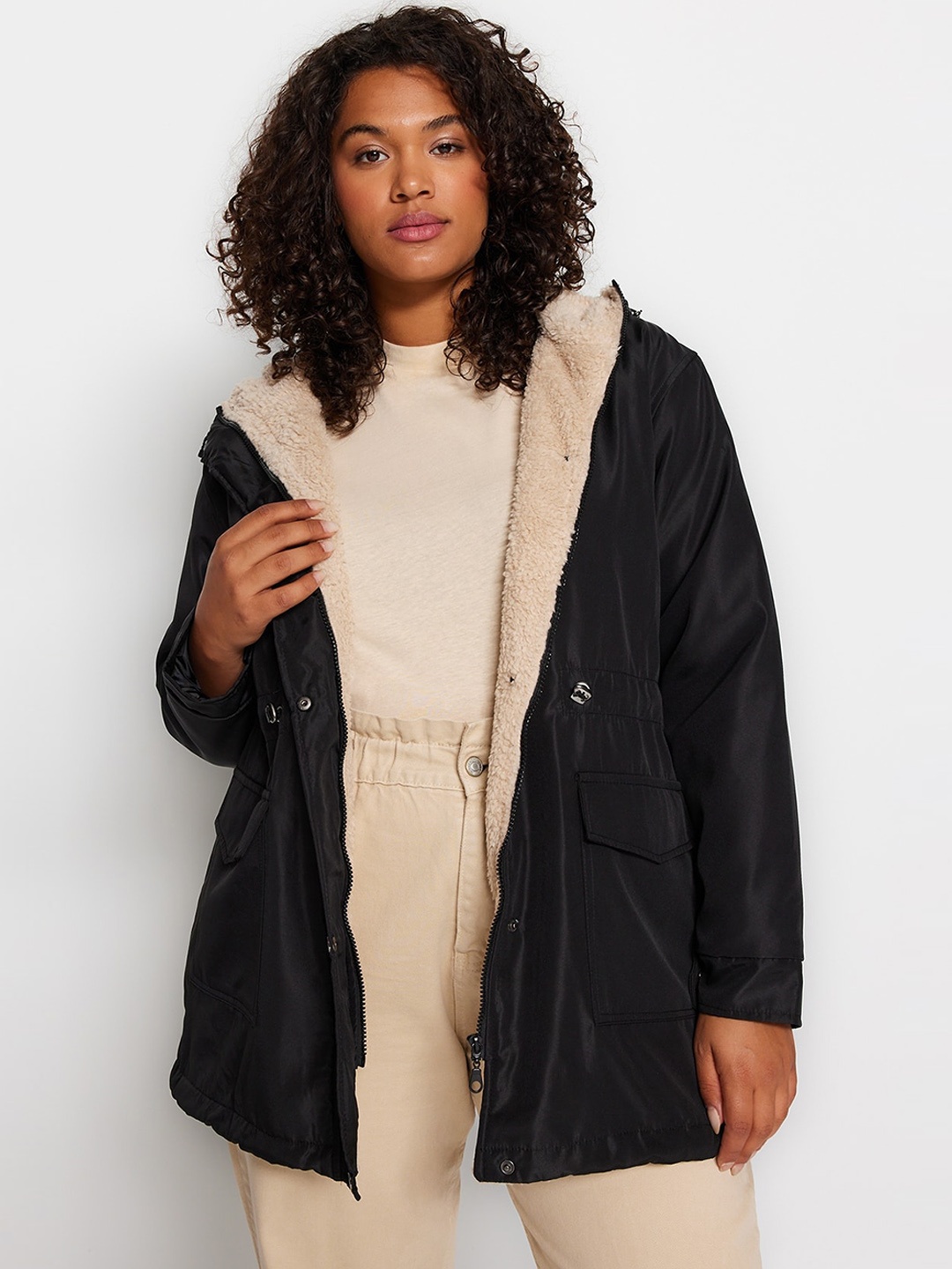 

Trendyol Hooded Single-Breasted Overcoat, Black