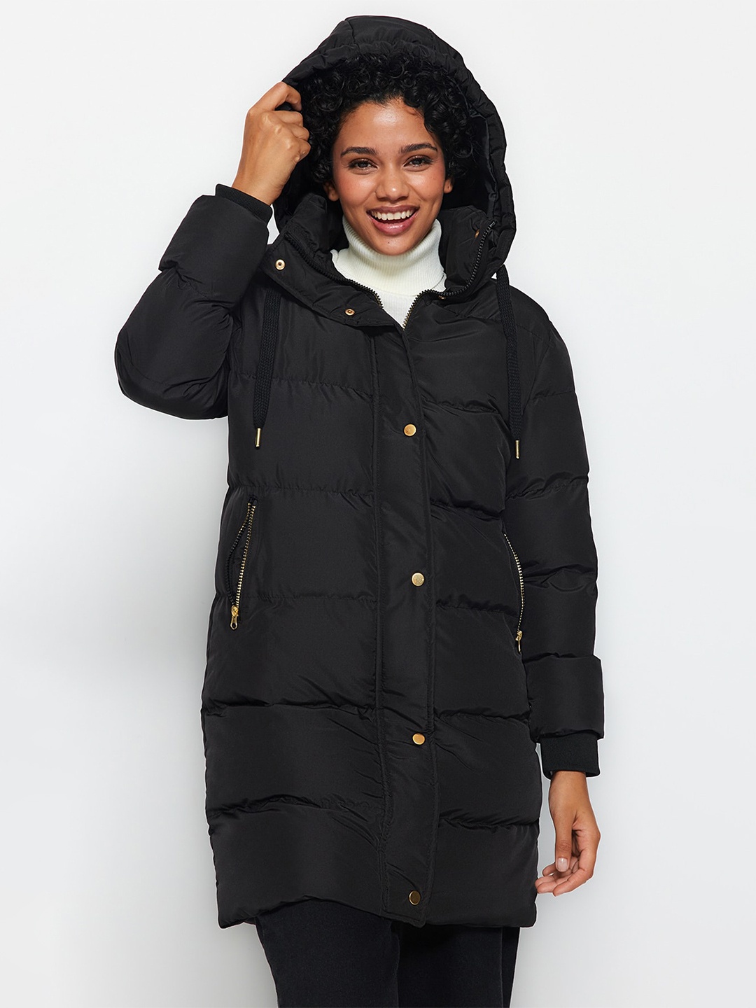 

Trendyol Hooded Longline Over Coats, Black