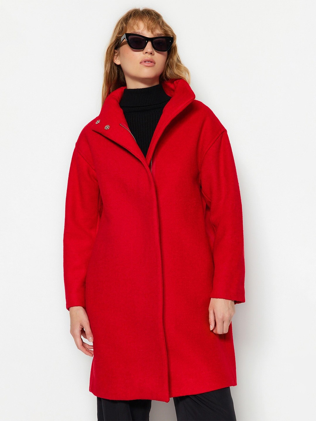 

Trendyol Notched Lapel Collar Overcoat, Red