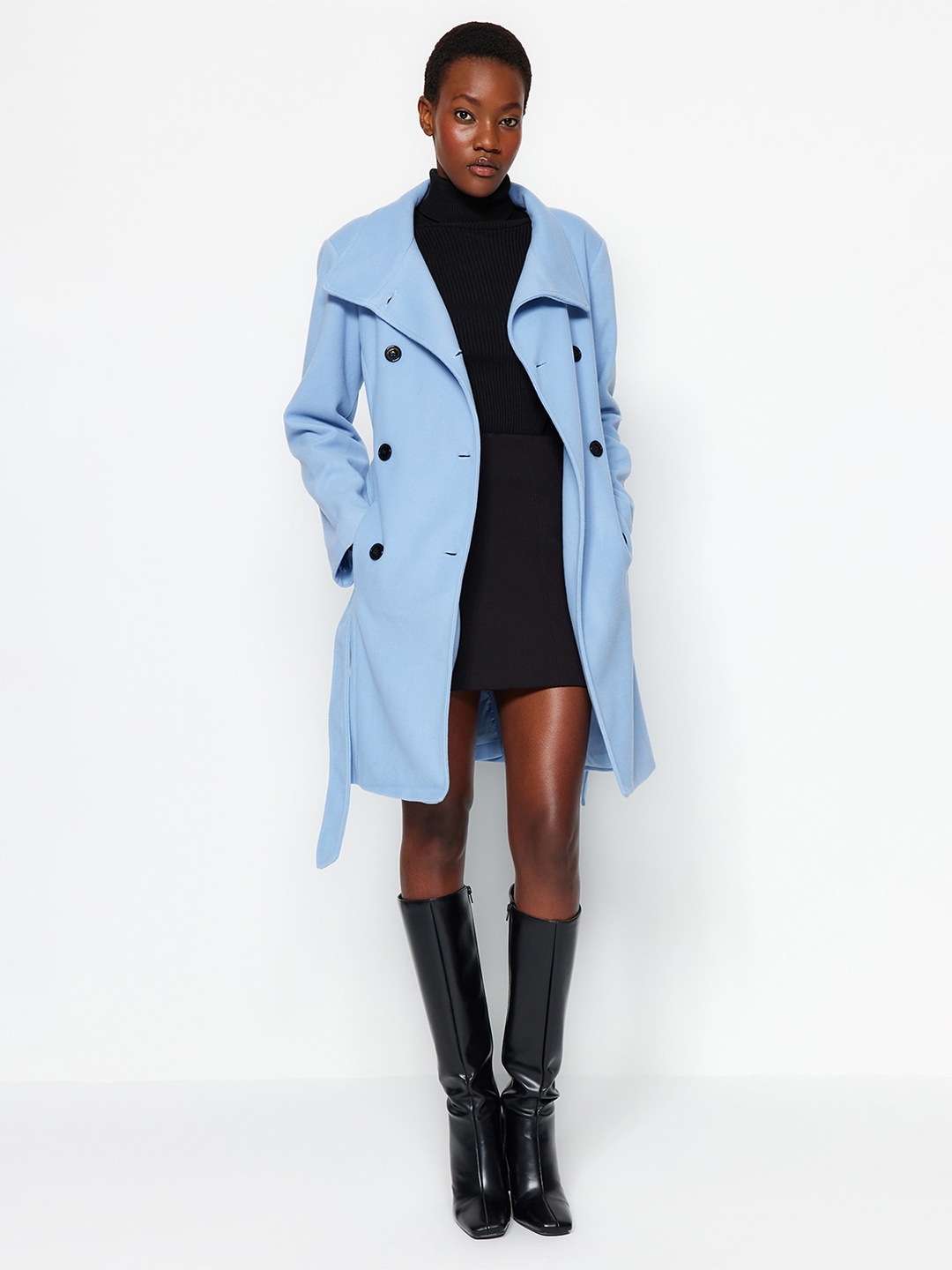

Trendyol Notched Lapel Collar Overcoat, Blue
