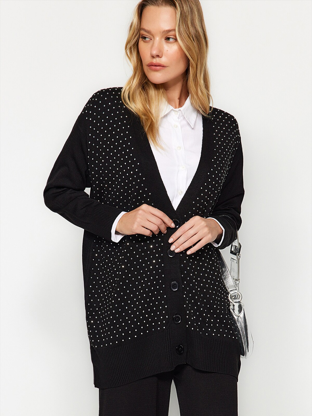 

Trendyol Polka Dot Pattern Acrylic Sweater With Trouser Co-Ords, Black