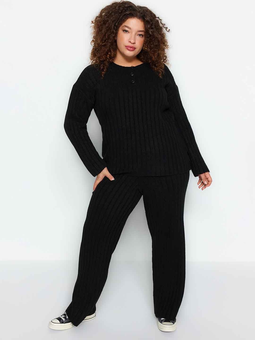 

Trendyol Round Neck Sweatshirt With Trousers Acrylic Co-Ords, Black