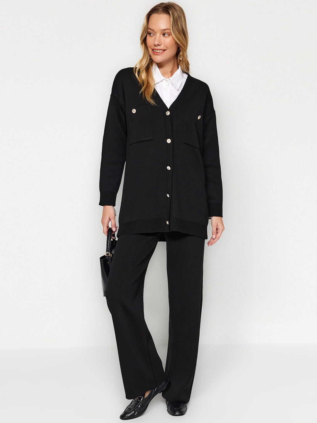 

Trendyol V-Neck Coat With Trousers Acrylic Co-Ords, Black