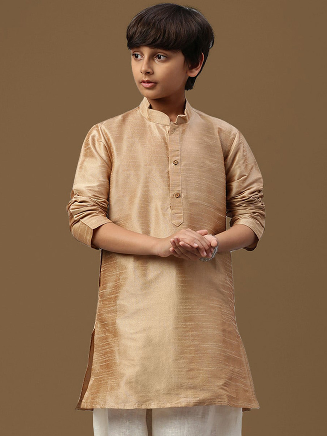 

Sanwara Boys Mandarin Collar Straight Kurta, Beige