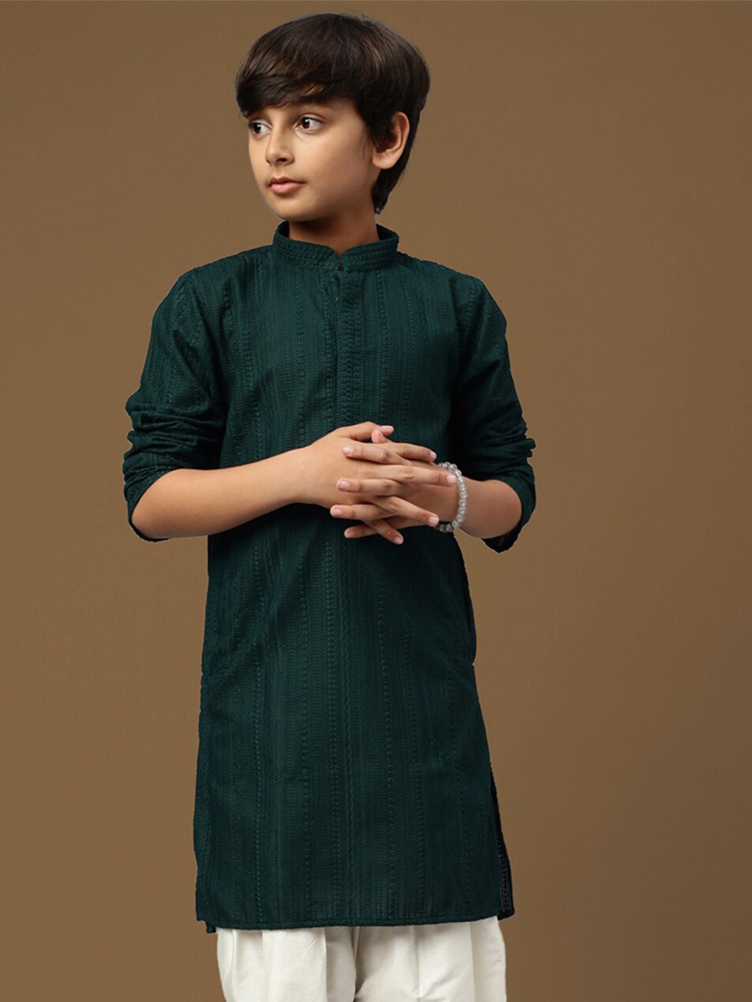 

Sanwara Boys Embroidered Chikankari Ethnic Kurta, Green