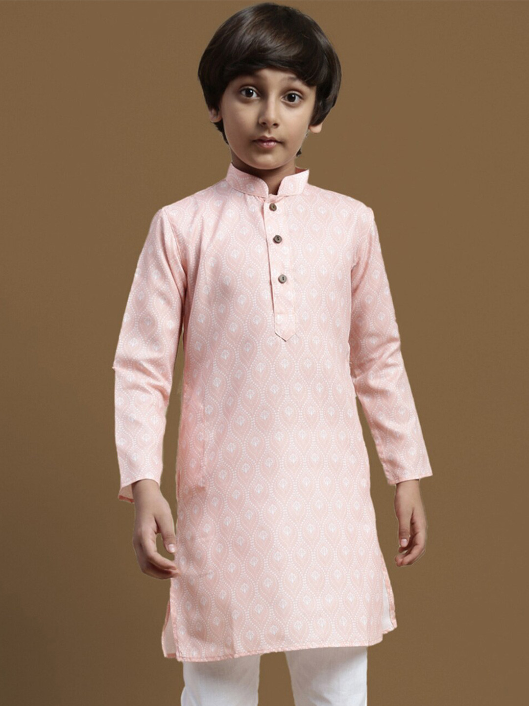 

Sanwara Boys Mandarin collar Long Sleeves Dyed Thread Work Pastels Kurta, Pink