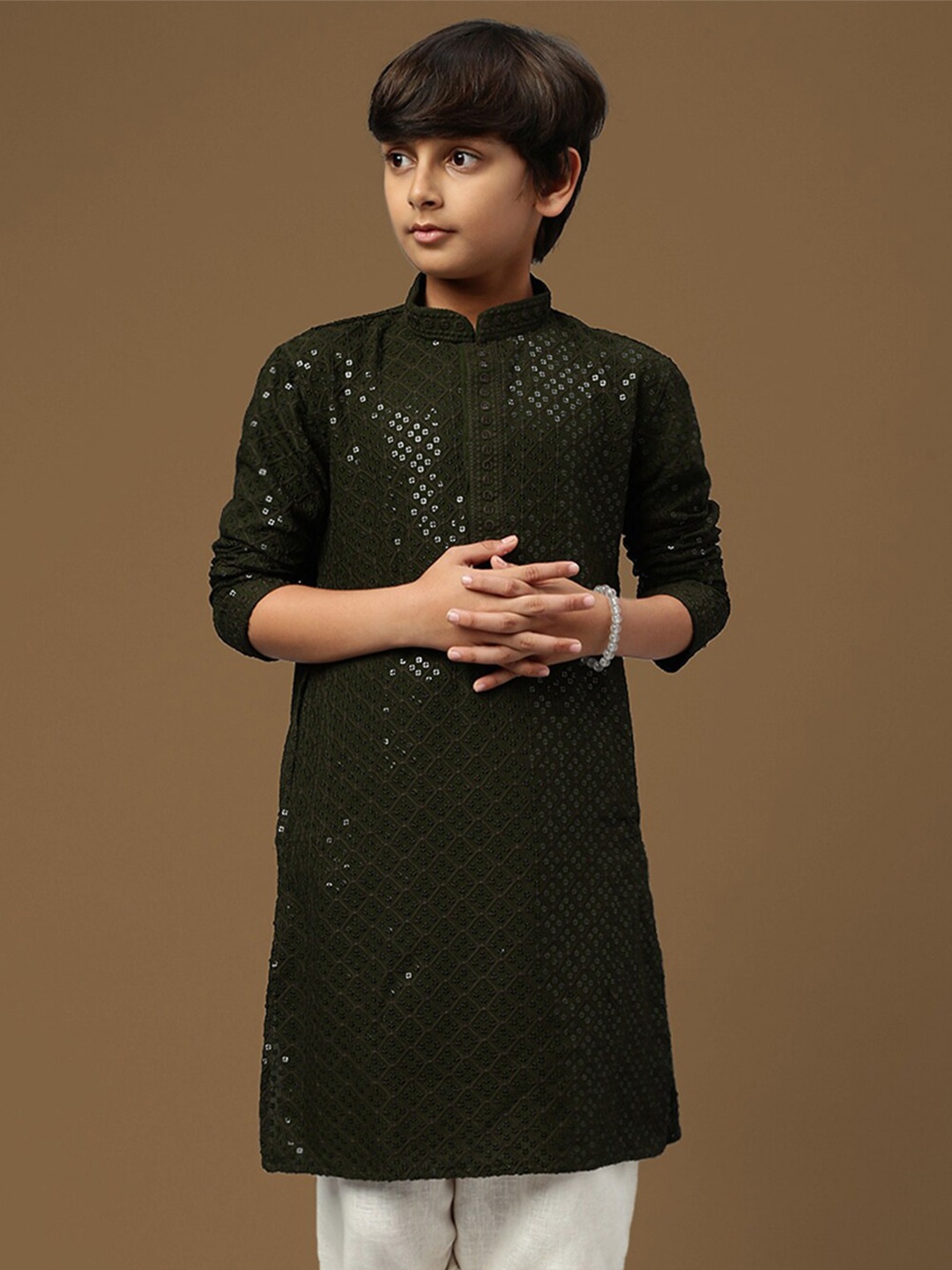 

Sanwara Boys Embellished Ethnic Straight Kurta, Green