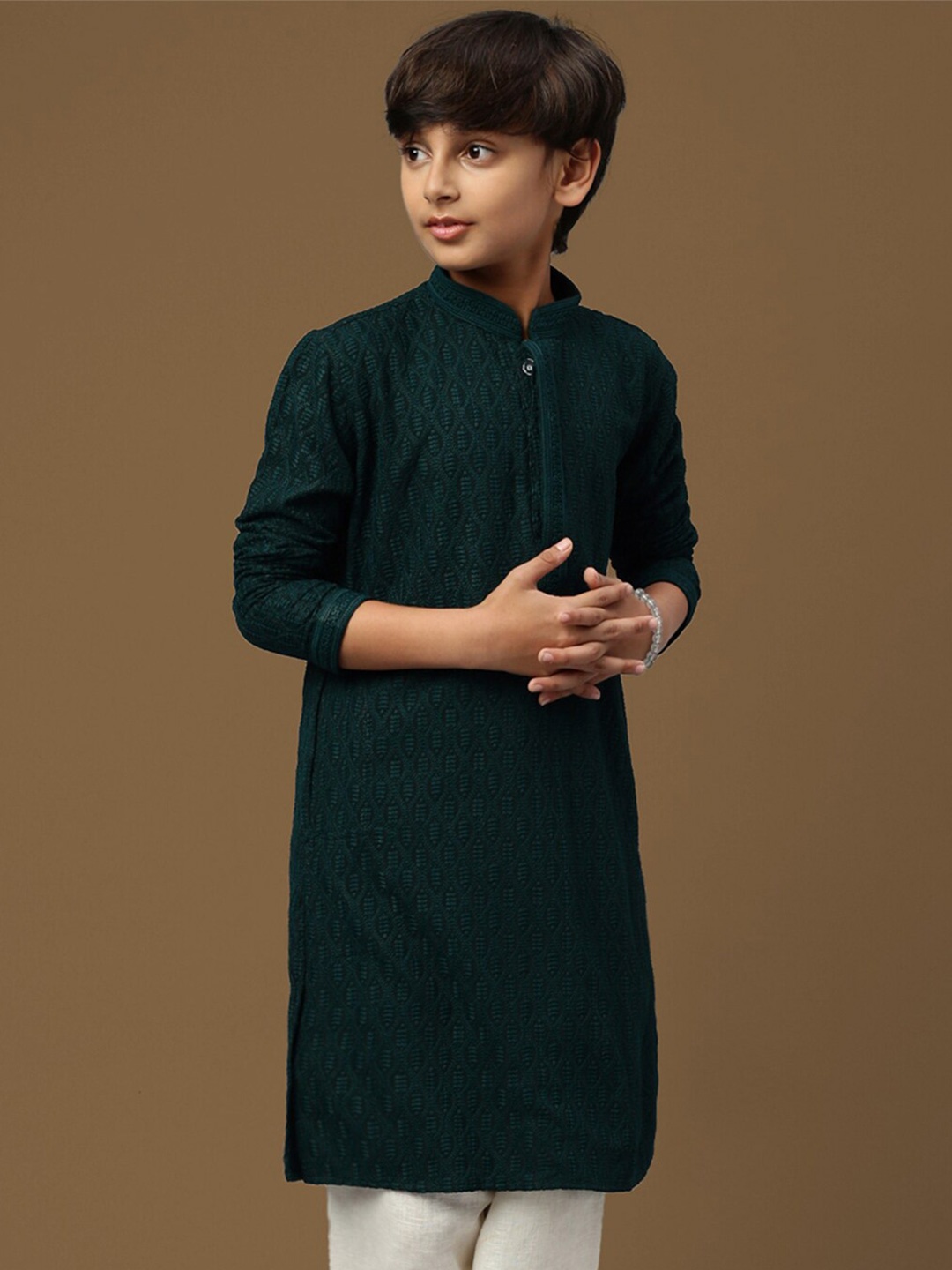 

Sanwara Boys Thread Work Pastels Kurta, Green