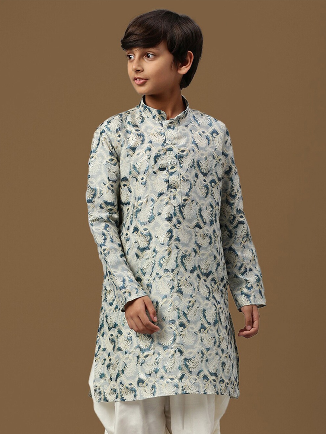 

Sanwara Boys Paisley Printed Straight Ethnic Kurta, Green