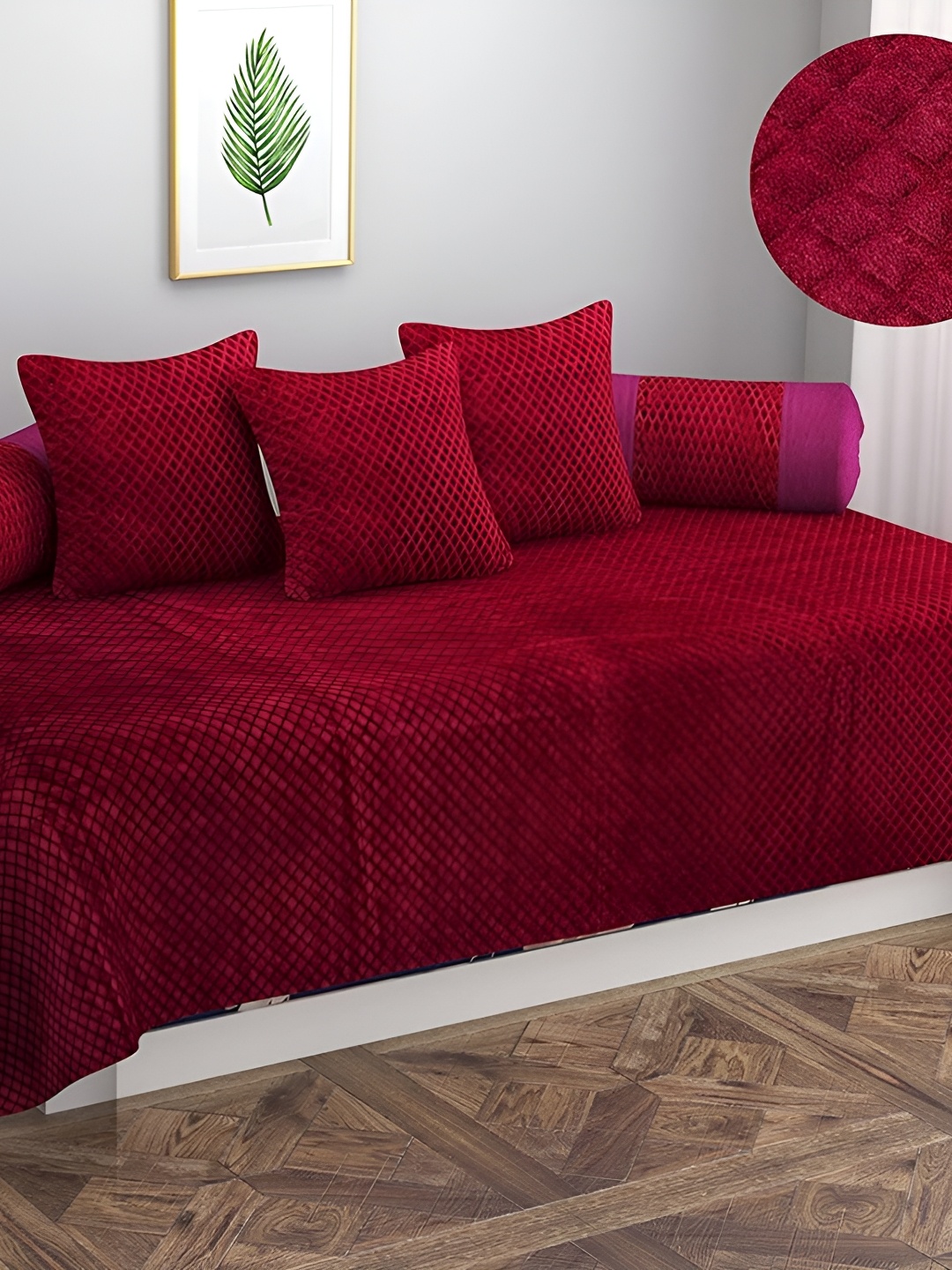 

ZESTURE Maroon 6 pieces Self Design Diwan Set