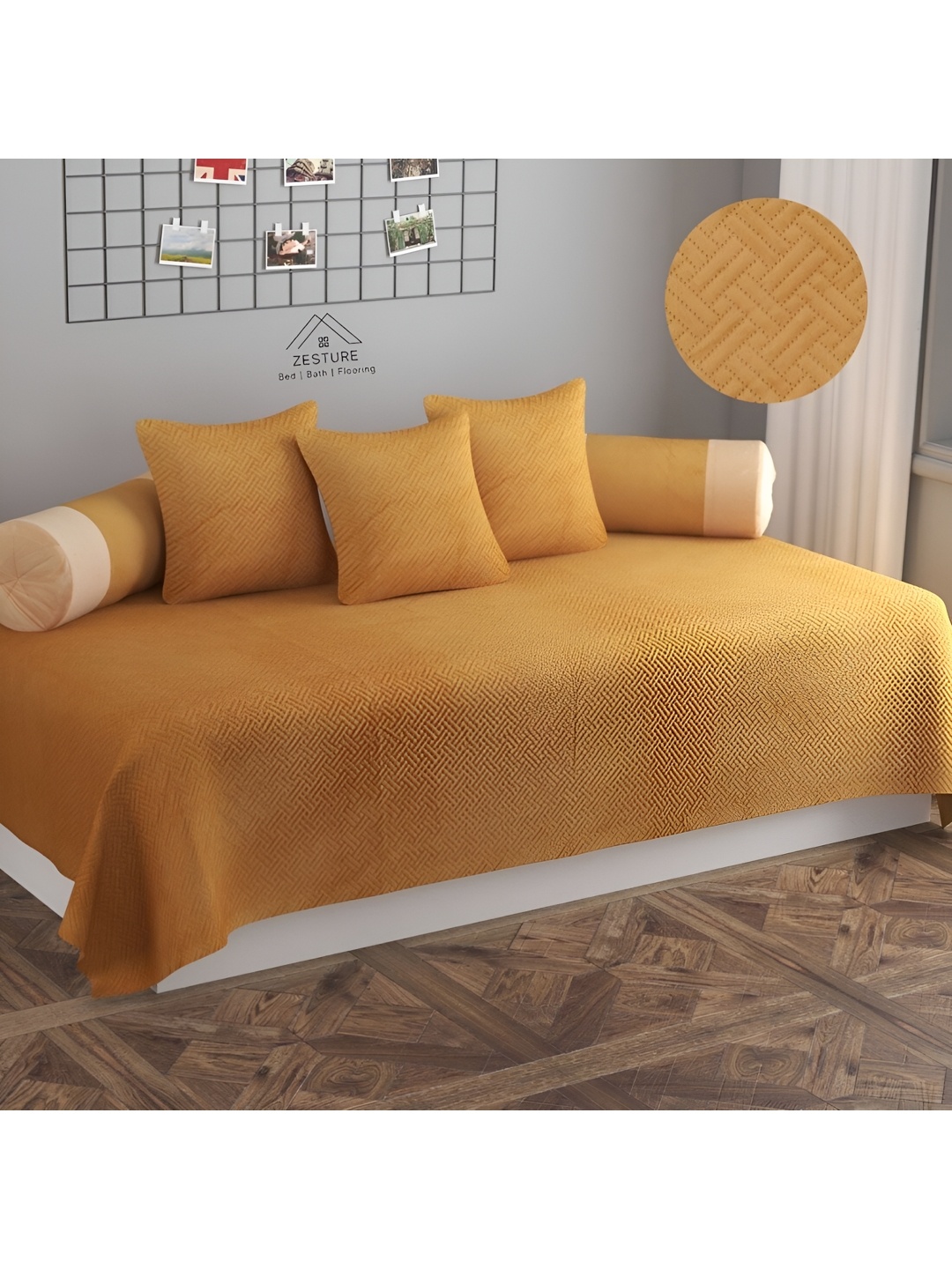 

ZESTURE Mustard 6 Pieces Self Design Diwan Set