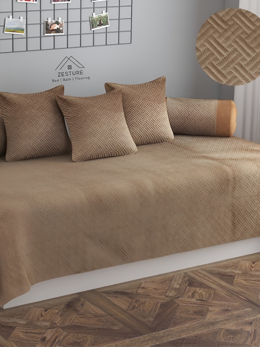 

ZESTURE Camel Brown 6 Pieces Self Design Diwan Set