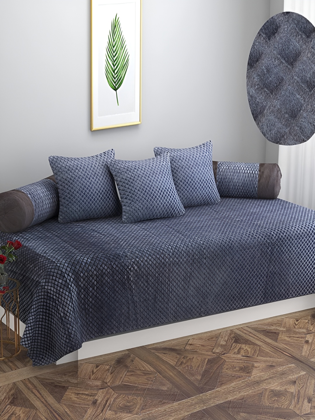 

ZESTURE Grey Melange 6 Pieces Self Design Diwan Set