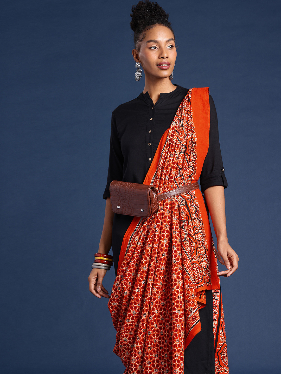 

Taavi Ethnic Motifs Printed Block Print Dupatta, Orange