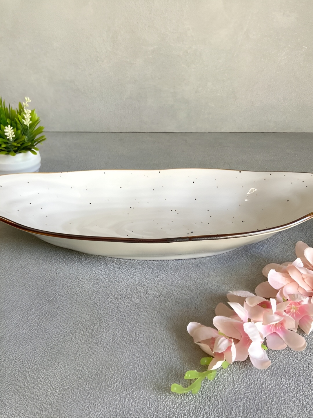 

House of Objects White & BronzeToned Porcelain Microwave Safe Food Platter