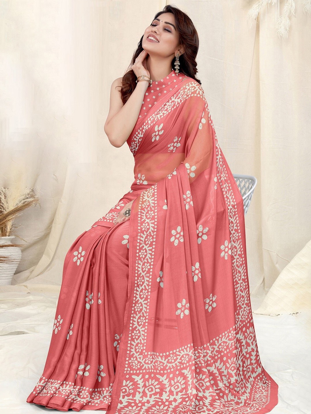 

Civamee Batik Bandhani Printed Saree, Peach
