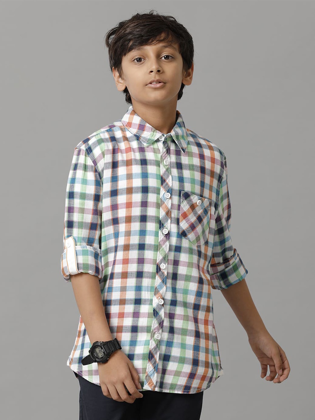 

UNDER FOURTEEN ONLY Boys Tartan Checked Printed Cotton Opaque Casual Shirt, White