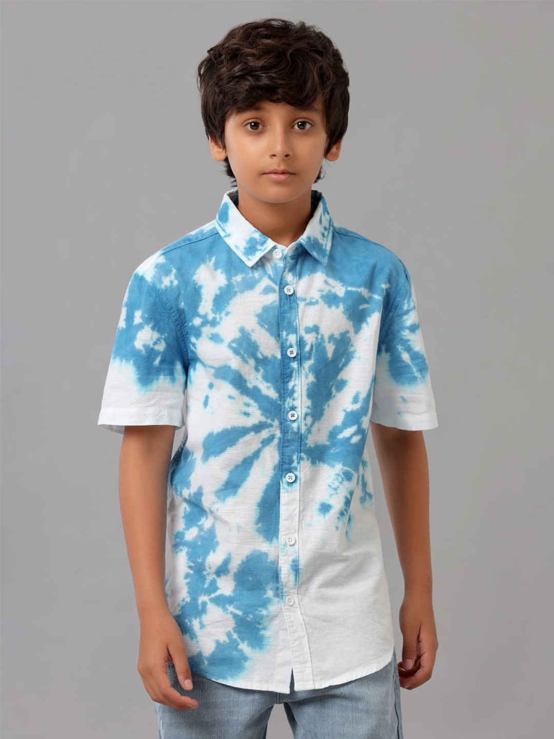 

UNDER FOURTEEN ONLY BoysTie and Dye Opaque Printed Cotton Casual Shirt, Navy blue