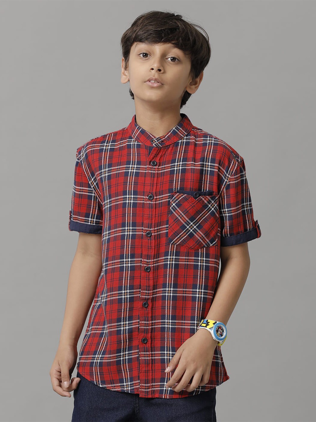 

UNDER FOURTEEN ONLY Boys Tartan Checked Printed Cotton Opaque Casual Shirt, Red