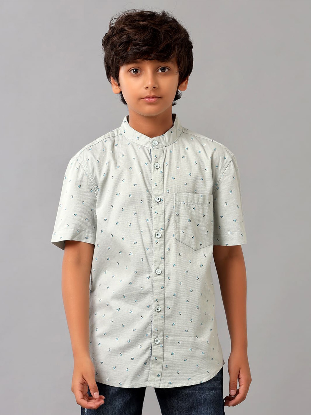 

UNDER FOURTEEN ONLY Boys Opaque Printed Cotton Casual Shirt, Grey