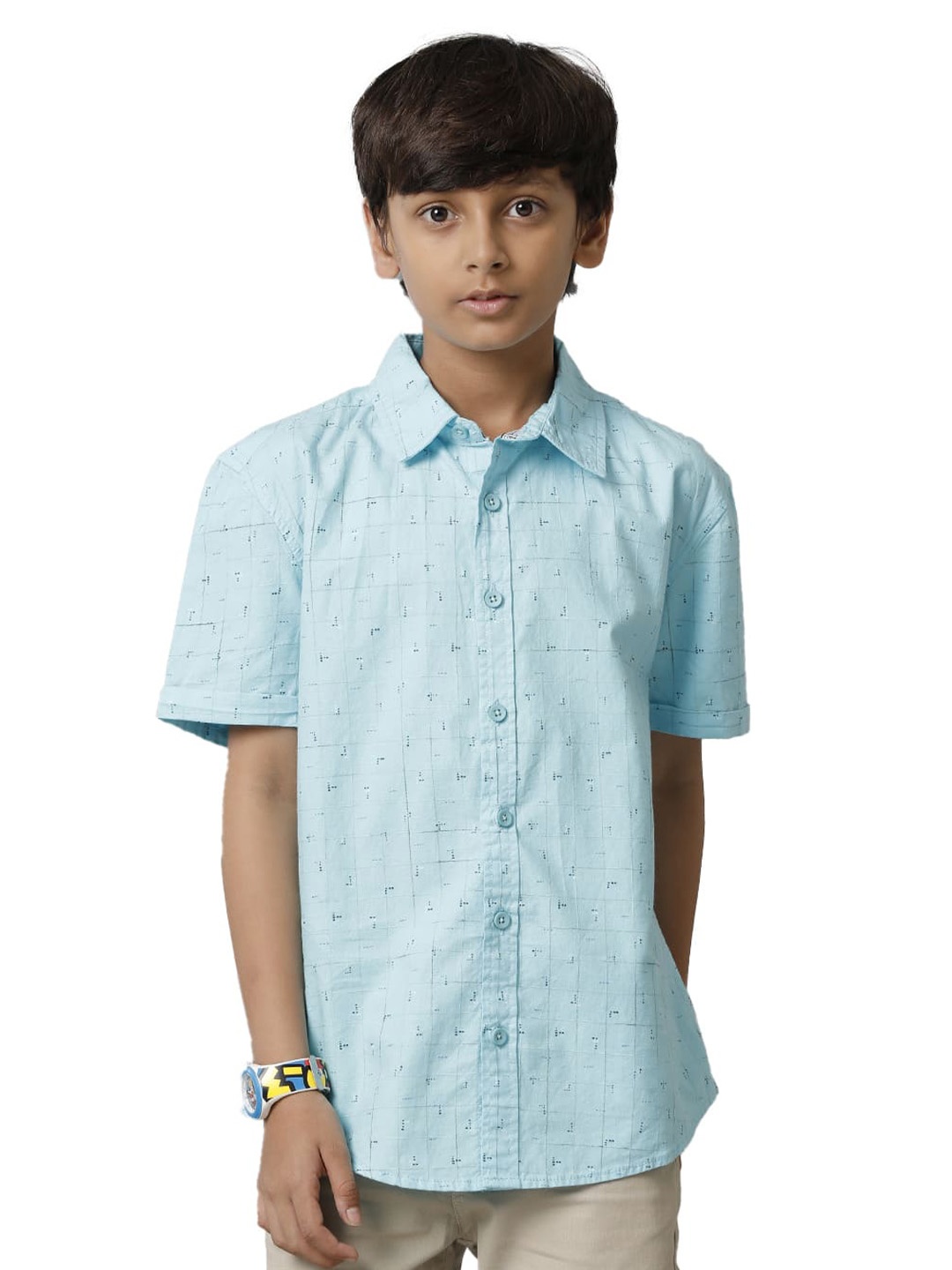 

UNDER FOURTEEN ONLY Boys Opaque Cotton Printed Casual Shirt, Blue
