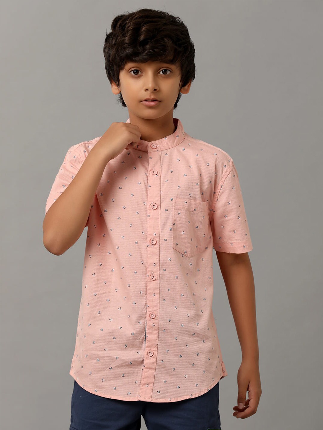 

UNDER FOURTEEN ONLY Boys Micro Ditsy Printed Cotton Opaque Casual Shirt, Peach
