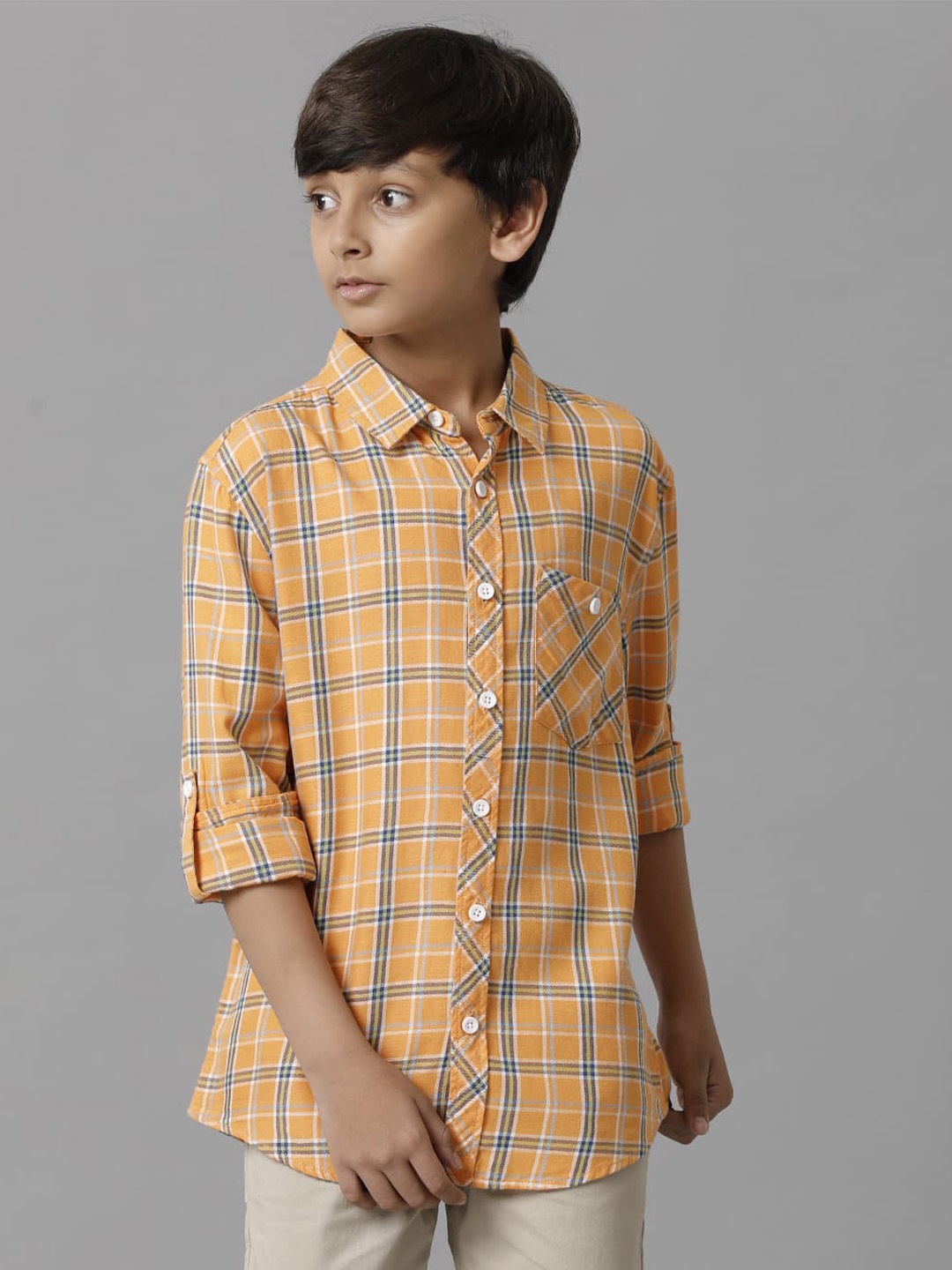 

UNDER FOURTEEN ONLY Boys Tartan Checks Opaque Cotton Casual Shirt, Orange