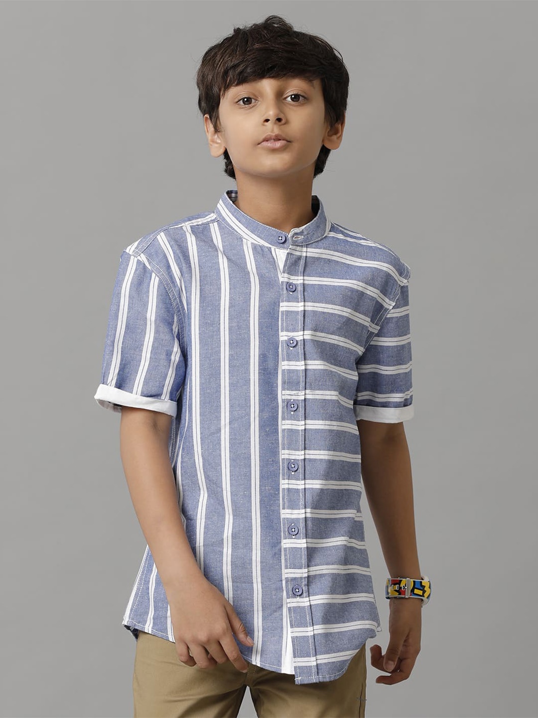 

UNDER FOURTEEN ONLY Boys Multi Striped Cotton Casual Shirt, Blue