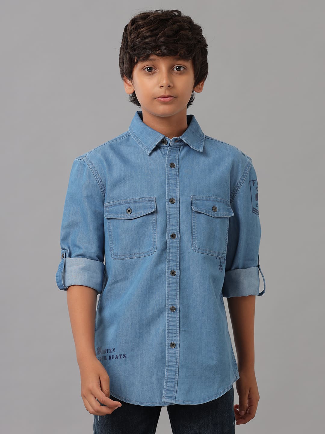 

UNDER FOURTEEN ONLY Boys Opaque Denim Casual Shirt, Blue