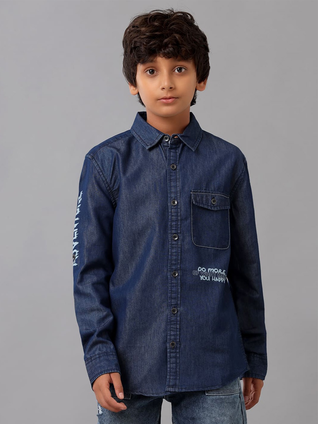

UNDER FOURTEEN ONLY Boys Typography Printed Cotton Opaque Casual Shirt, Navy blue