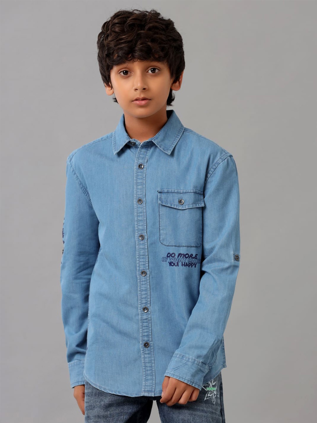 

UNDER FOURTEEN ONLY Boys Spread Collar Opaque Cotton Casual Shirt, Blue