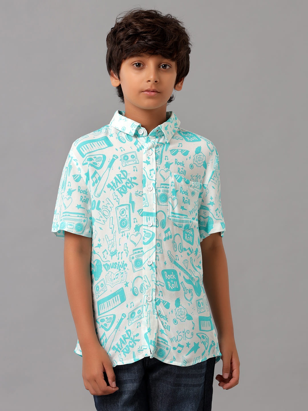 

UNDER FOURTEEN ONLY Boys Conversational Printed Cotton Regular Fit Opaque Casual Shirt, Blue