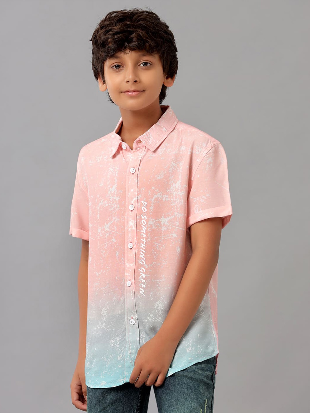 

UNDER FOURTEEN ONLY Boys Abstract Printed Ombre Cotton Casual Shirt, Pink