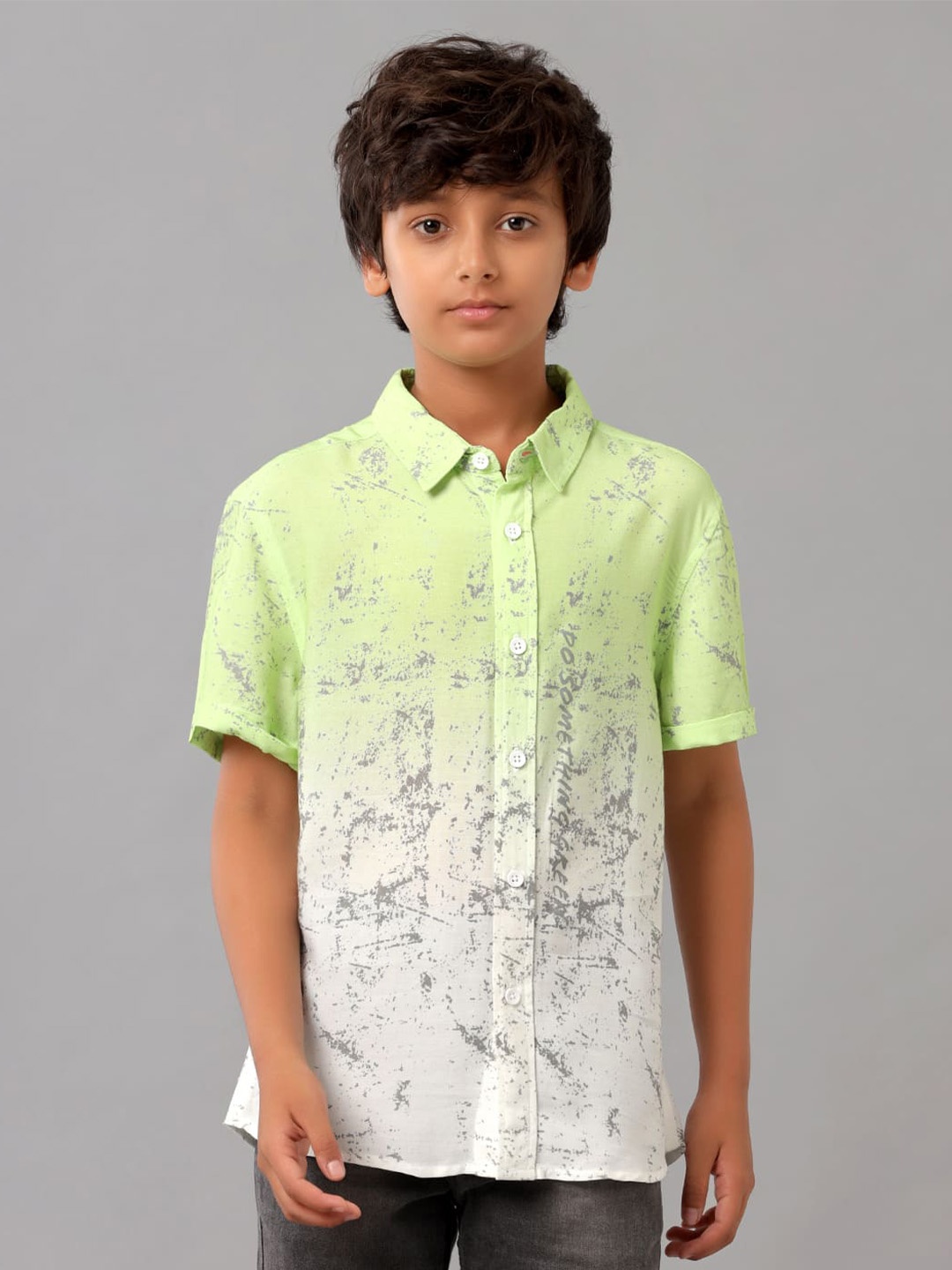 

UNDER FOURTEEN ONLY Boys Abstract Printed Cotton Opaque Casual Shirt, Green