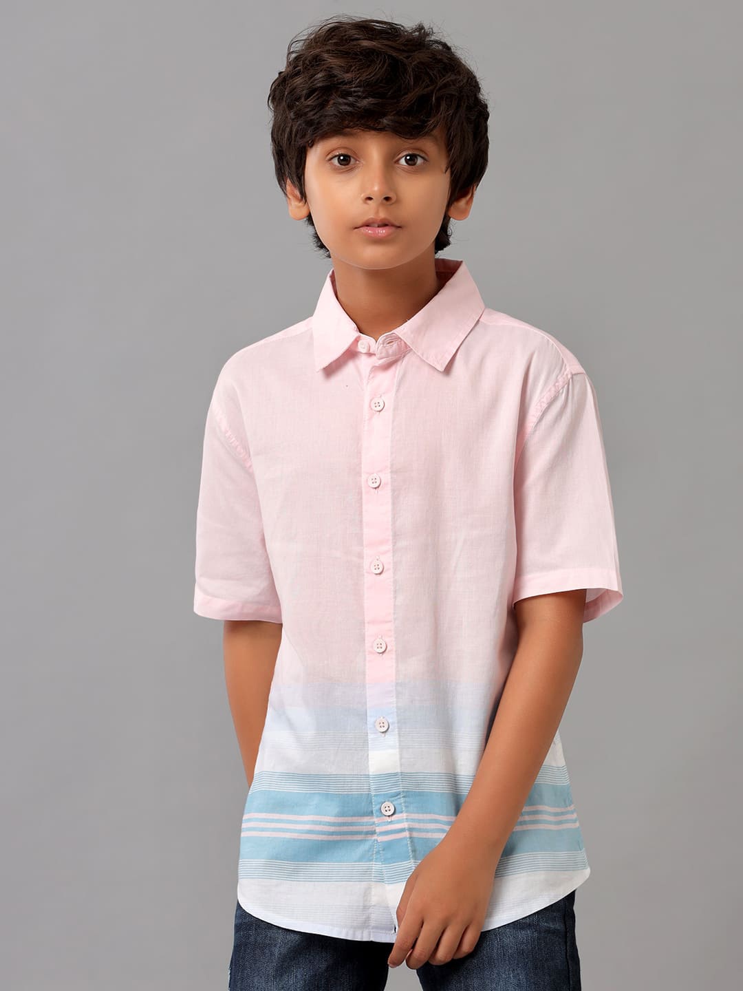 

UNDER FOURTEEN ONLY Boys Spread Collar Opaque Cotton Casual Shirt, Pink