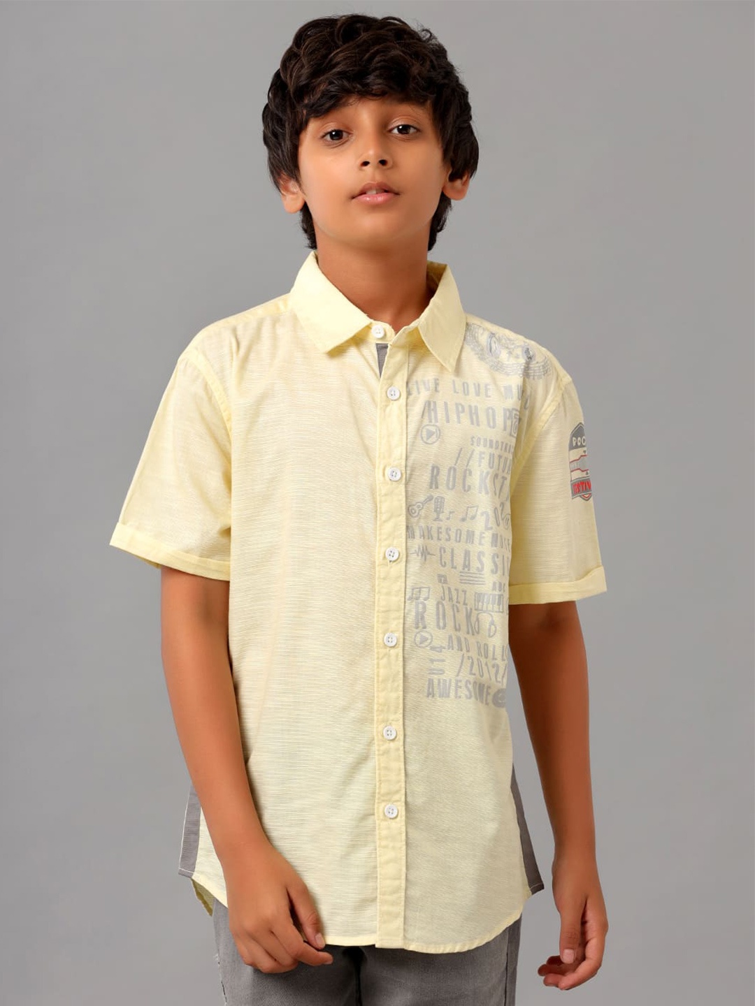 

UNDER FOURTEEN ONLY Boys Opaque Cotton Casual Shirt, Yellow