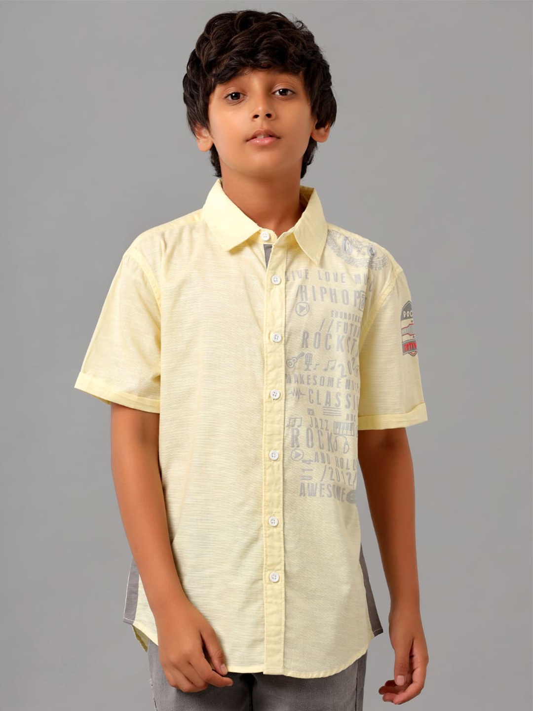 

UNDER FOURTEEN ONLY Boys Typography Printed Cotton Opaque Casual Shirt, Yellow