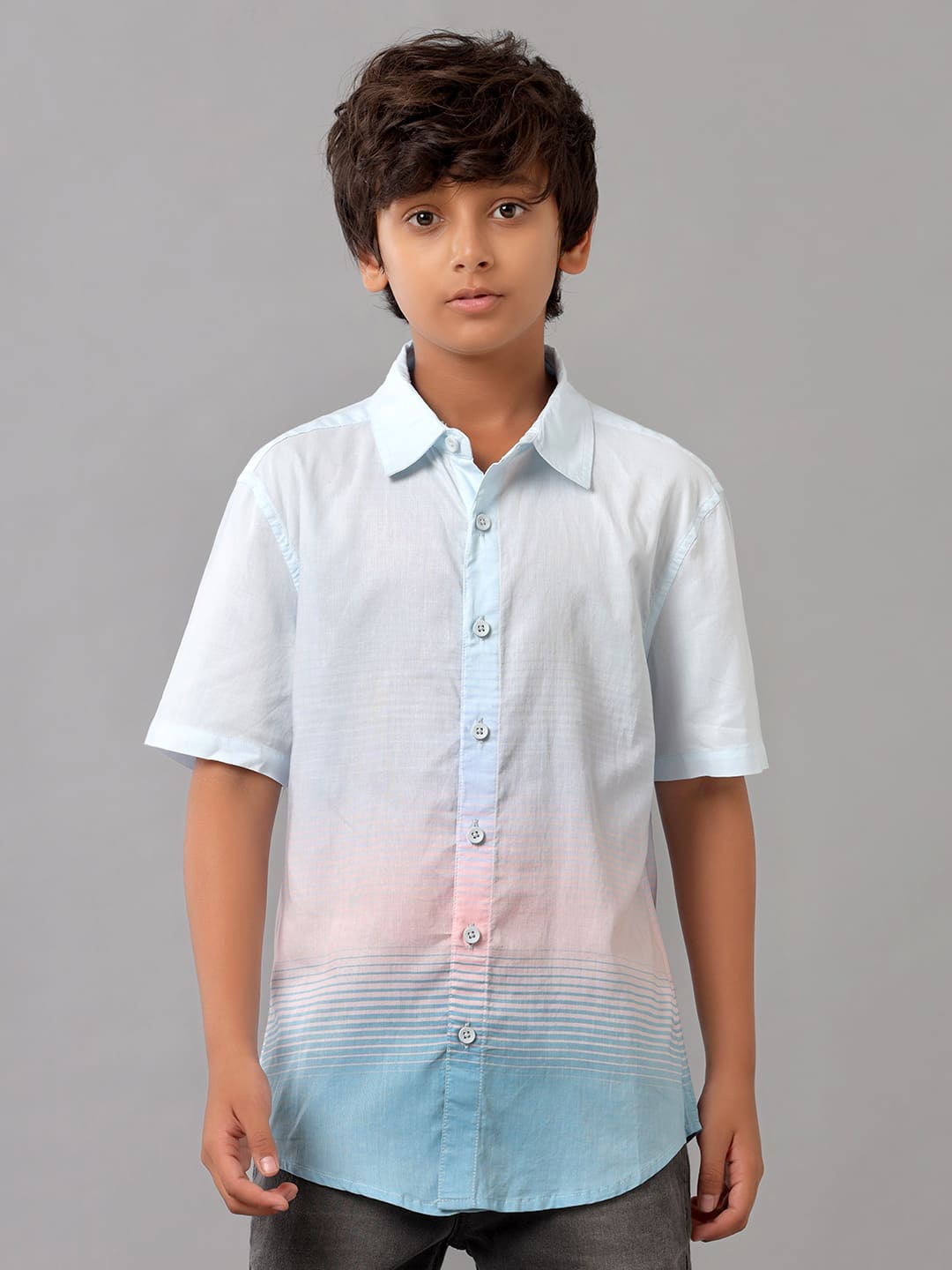 

UNDER FOURTEEN ONLY Boys Striped Cotton Casual Shirt, Blue