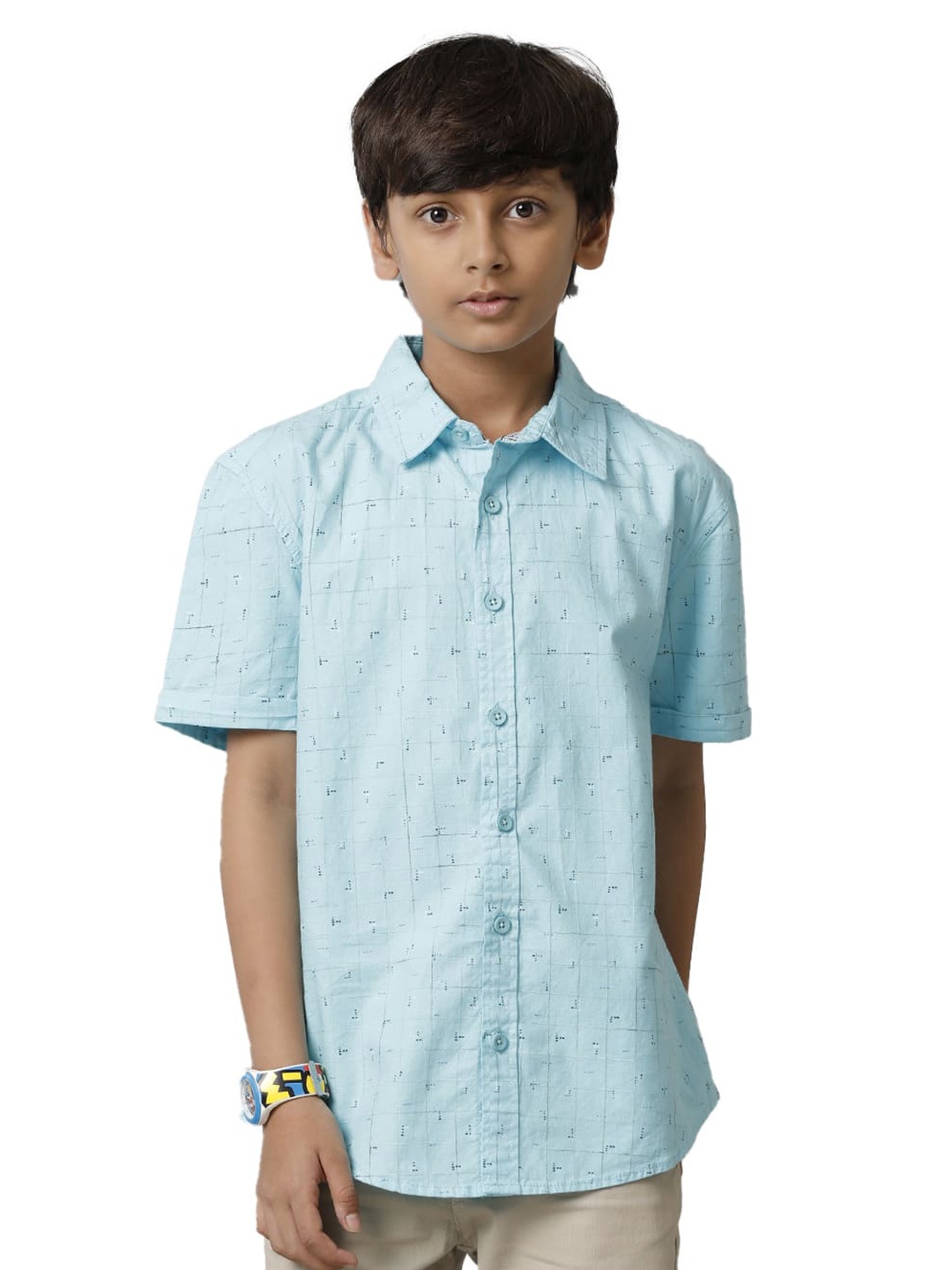 

UNDER FOURTEEN ONLY Boys Opaque Printed Cotton Casual Shirt, Blue