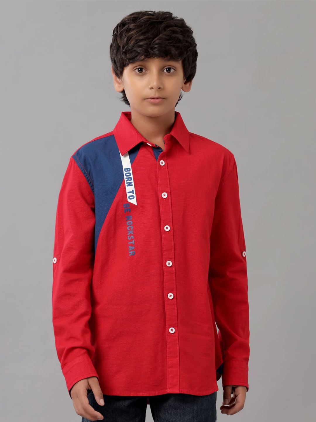 

UNDER FOURTEEN ONLY Boys Opaque Cotton Casual Shirt, Red